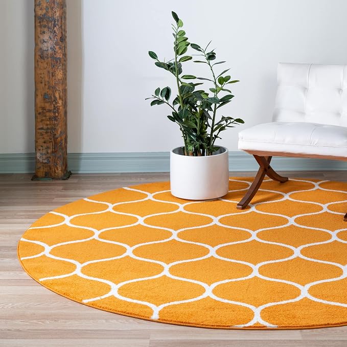 Rugs.com Lattice Frieze Collection Rug – 5' Round Orange Medium Rug Perfect by Rugscom