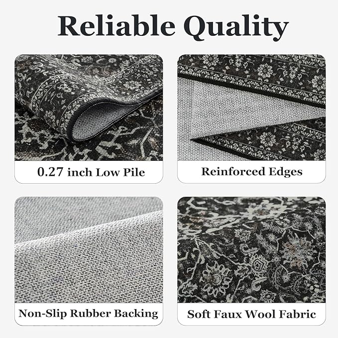 Charcoal Black Area Rug 6x9, Vintage Earth Tone Dark Rugs - Image 6