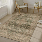 3x5 Washable Vintage Area Rug Green Brown Entryway Office Carpet Non-Slip Soft by WondRg