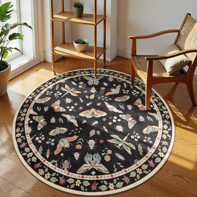 Lahome Insect Washable Round Rugs, Non-Slip Soft Round Rug 4ft Ultra-Thin by Lahome