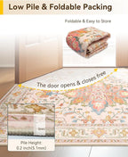 Area Rugs 9'x12' Washable Non-Slip, Floral Vintage Distress Print Pattern - Image 5