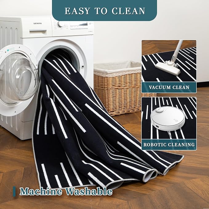 YIHOUSE Abstract Washable Rug 8x10, Ultra Thin Non Slip Black Rugs - Image 5