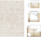 FMFUNCTEX 3x5 Washable Area Rug Beige Vintage Neutral Distressed Non Slip Low - Image 2