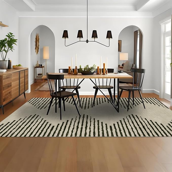 HelloTree Area Rug for Living Room 8x10 Washable Geometric Moroccan Rug Stripe - Image 3