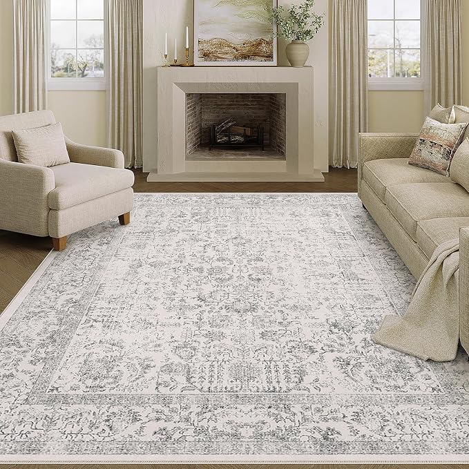 Gray Area Rug 5x7 Machine Washable Vintage Living Room Distressed Non Slip - Image 6