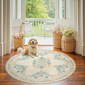 jinchan Round Rug 5ft Area Rugs Vintage Floral Distressed Design, Machine by JINCHAN