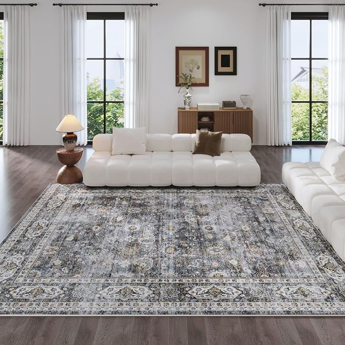 Rugcomf 8x10 Rug Washable Boho Soft Large Area Rug Non-Slip Faux Wool Vintage - Image 9
