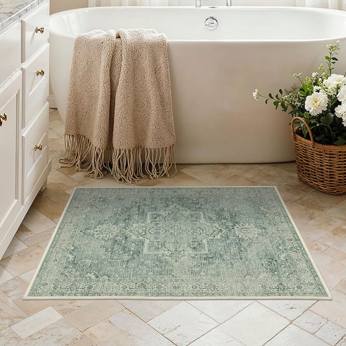 Area Rug 2x3 Doormat, Machine Washable Low Pile Vintage Rugs, Small Lightweight - Image 4