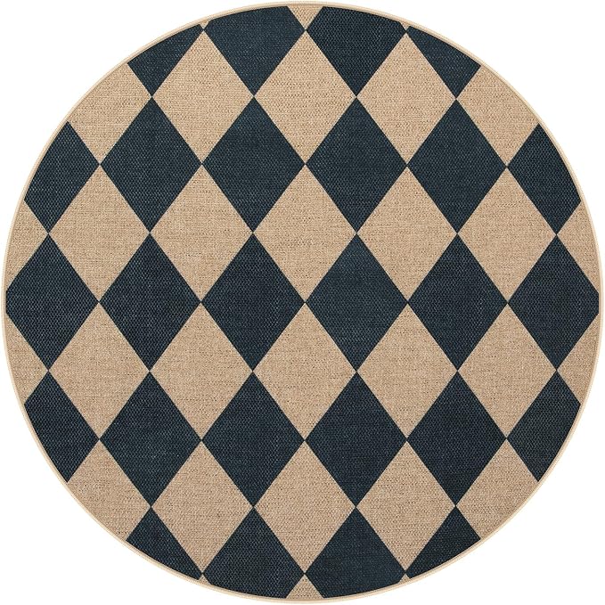 Lahome Checkered Round Entryway Rug 4ft, Circle Indoor Outdoor Patio Rug - Image 7