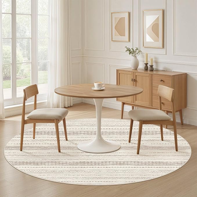 Nakagishi Round Rug Boho Area Rugs: 6x6 Washable Large Circle Neutral Soft - Image 4