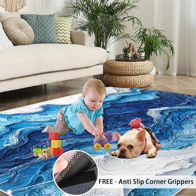 2x4 Ocean Waves Runner Rug for Hallway - Image 5