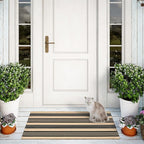 Striped Outdoor Front Door Mat 24"x51", Cotton Hand Woven Washable Black and - Image 7