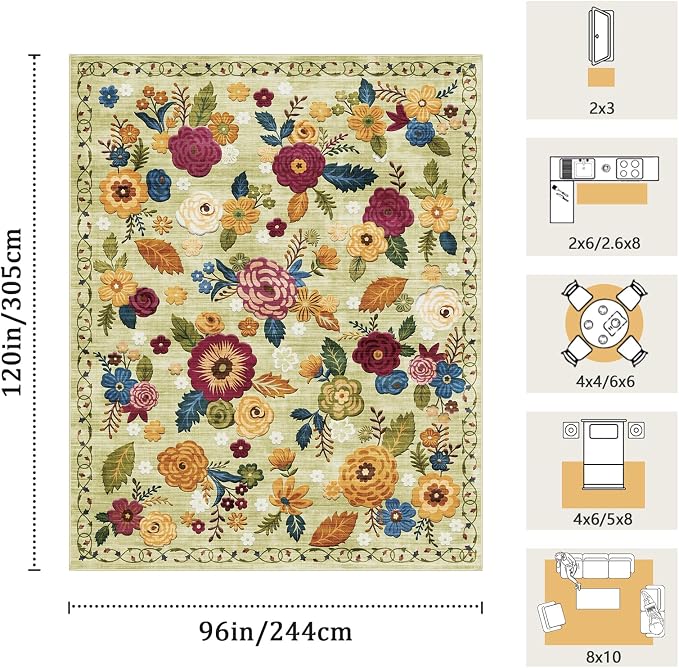 8x10 Machine Washable Area Rug for Living Room, Kids and Pets Friendly for - Image 2