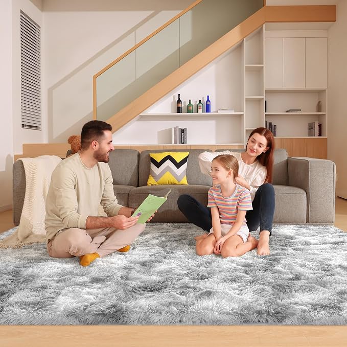 6x9 Tie-Dyed Grey Rugs for Living Room Bedroom, Fluffy Large Area Rug Soft Shag by Unknown