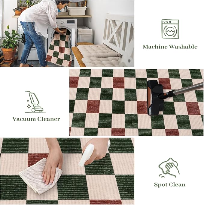 Machine Washable 5x7 Area Rugs for Living Room Clearance Checkered, Non Slip - Image 8