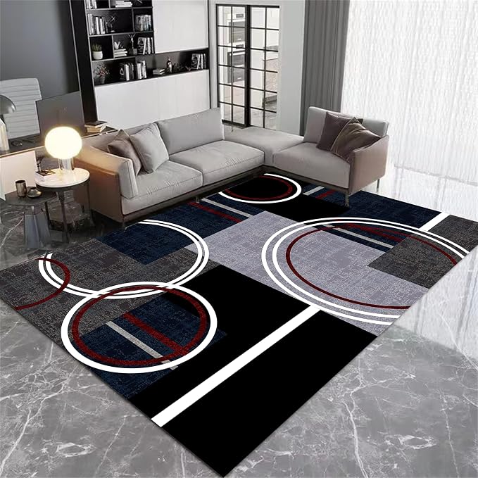 Area Rug 8x10 Modern Abstract Circle Rugs, Machine Washable & Non-Slip - Image 3