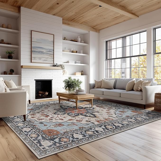 Washable Rugs 5x7 Area Rugs for Living Room, Thin Carpet for Bedroom, Soft Faux by KENODITANAreaRug