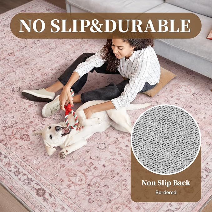 MontVoo-Vintage Area Rug 5X7 Pink Rugs - Image 4