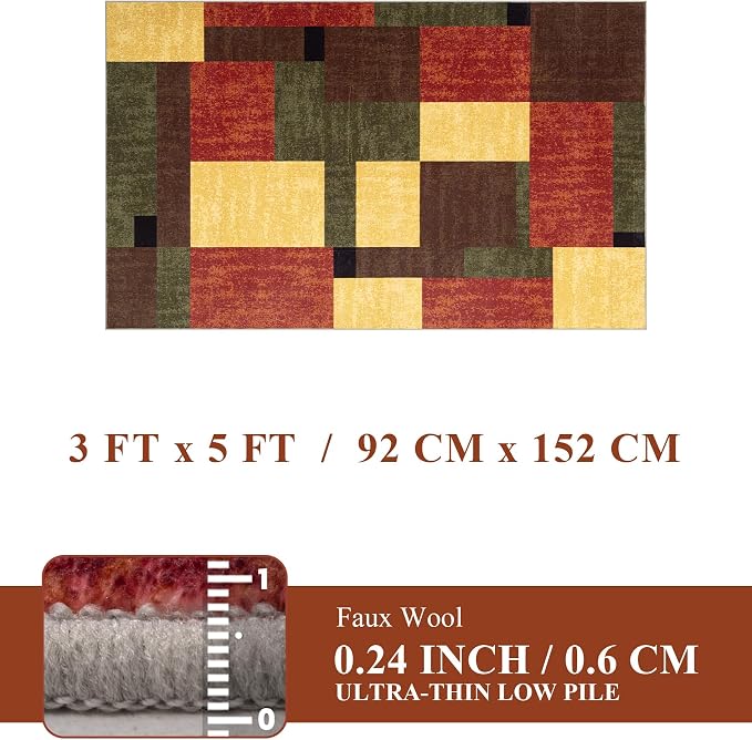 YIHOUSE Red and Green Rug 3x5, Burgundy Farmhouse Vintage Rugs Washable - Image 5