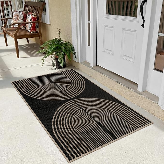 Easy Jute Rainbow Entryway Rug, 2.6x4 Black Washable Non-Slip Indoor Outdoor - Image 6
