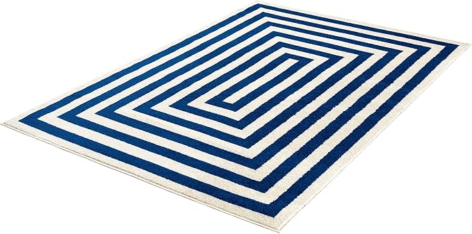 Abani Contemporary Blue & Ivory 5'3" x 7'6" Area Rug, Contrasting Geometric - Image 9