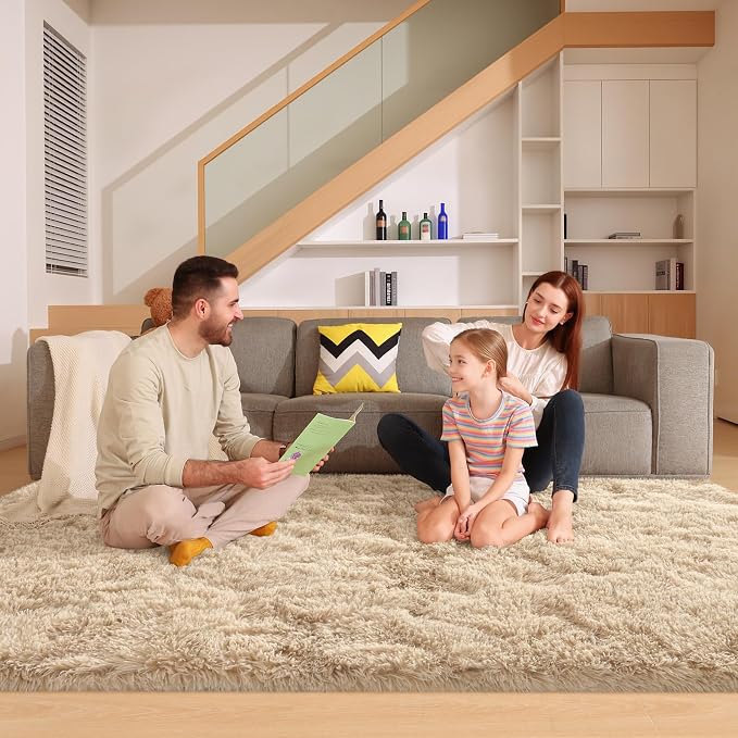 6x9 Light Tan Rugs for Living Room Bedroom, Fluffy Large Area Rug Soft Shag by Unknown