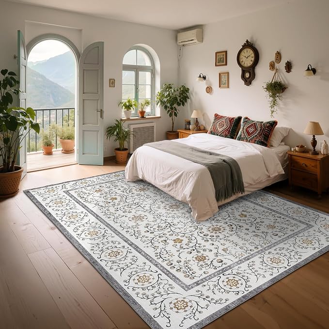 GarveeHome Boho 5x7 Area Rug for Bedroom, Floral Vintage Rugs for Living Room - Image 5