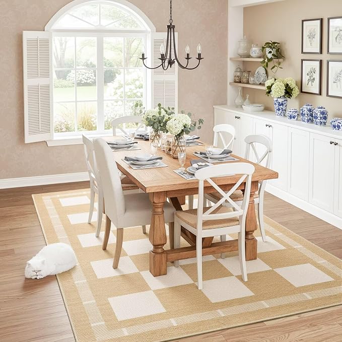 Vasofe Checkered Jute 5x7 Area Rugs, Washable Outdoor Patio Rug - Image 3