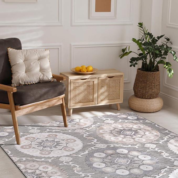CAMILSON Indoor Outdoor Rug 10x14 Bohemian Medallion Floral Area Rugs - Image 3