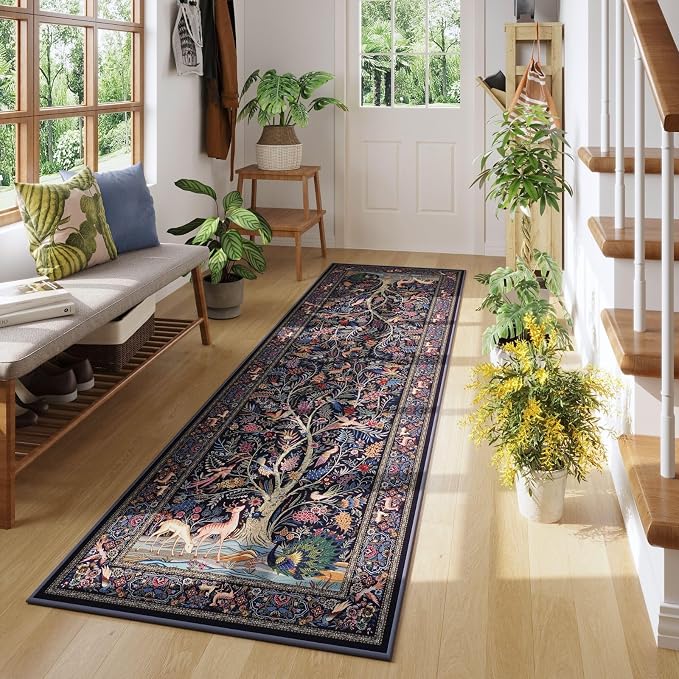 Rugcomf Runner Rug Vibrant Tree of Life-Patterned Vintage Kitchen Rugs Non Slip - Image 2