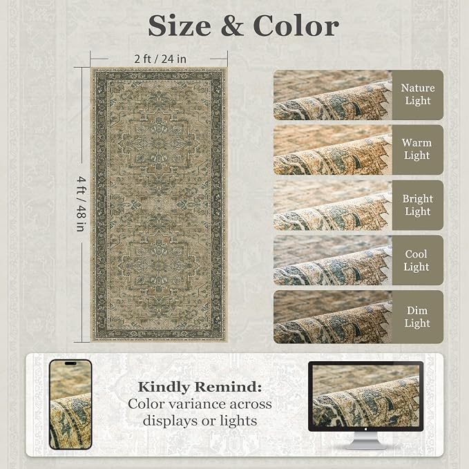 2x4 Entryway Small Rug, Retro Distressed Medallion Door Mat Indoor Entrance - Image 2
