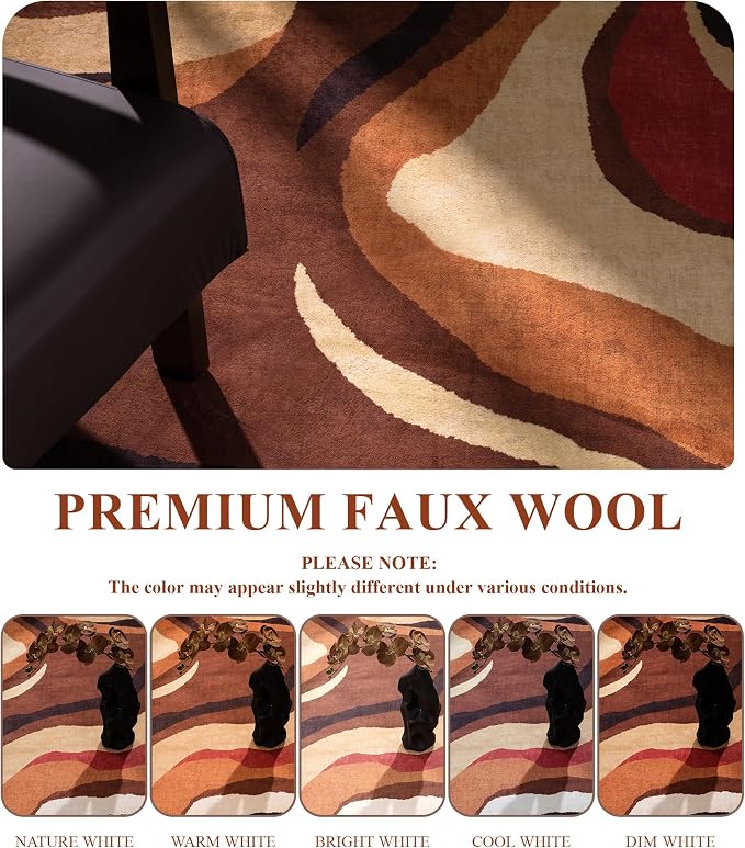 YIHOUSE Burnt Orange Rug 3x5 Washable, Farmhouse Brown Retro Carpets, Geometric - Image 6