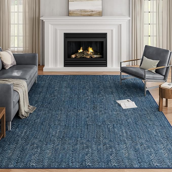 Eleisa Modern Vintage 10x14 Herringbone Chevron Area Rug, Non-Slip Stain by EleisaAreaRugs
