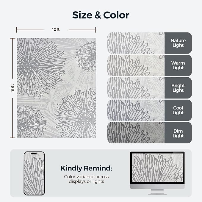 WITSHOCK 12x15 Washable Rug for Living Room, Modern Floral Distress Print - Image 2