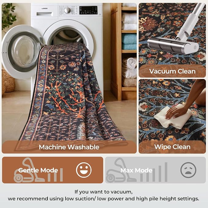 Kokia Boho Vintage Floral Area Rugs, Washable Oriental Botanical Rugs - Image 6