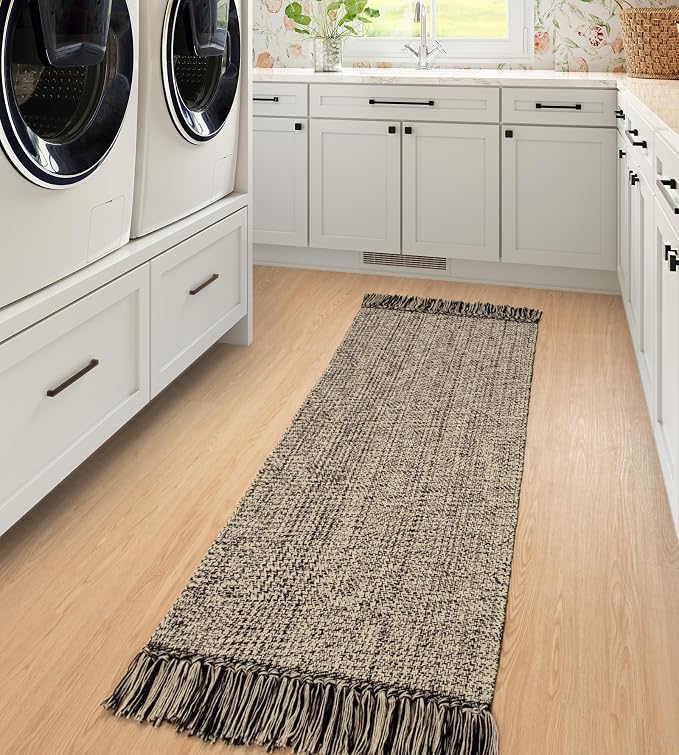 Collive Hallway Runner Rug, 2x5 Washable Natural/Black Modern Entryway Runner - Image 2