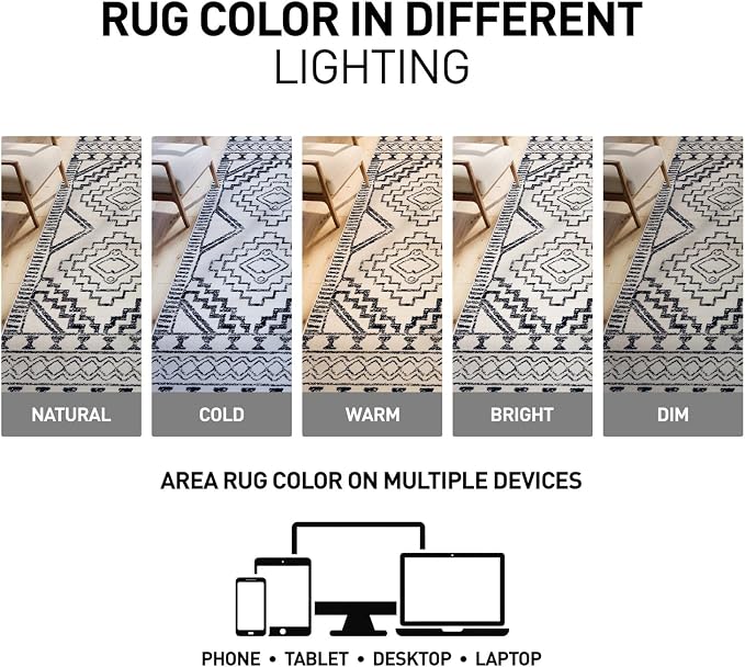 Rugshop Cream and Black Southwestern Tribal Area Rug – Boho Geometric Diamond - Image 5