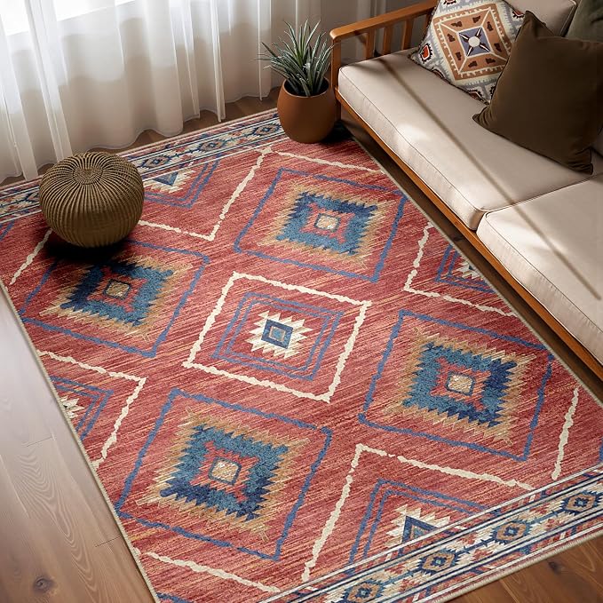 Area Rug 4x6 Rug Machine Washable Non-Slip Low Pile Print Pattern Western Rug - Image 6