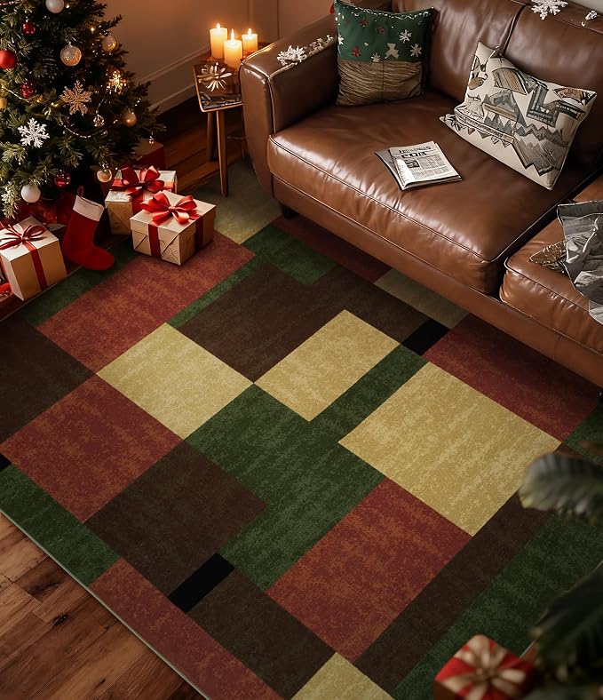 YIHOUSE Red and Green Rug 3x5, Burgundy Farmhouse Vintage Rugs Washable by YIHOUSE