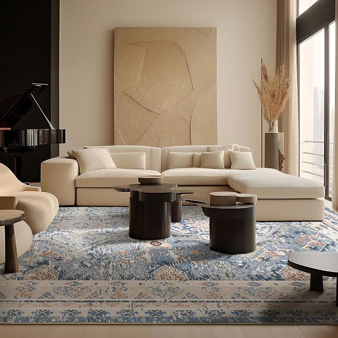 Phantoscope Washable Area Rug 8'x10' Non-Slip, Vintage Neutral Rugs - Image 5