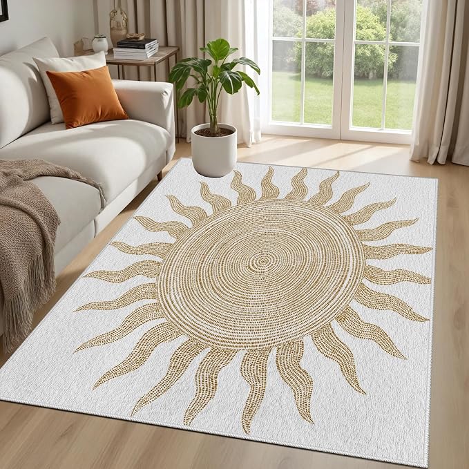 Boho Washable Rugs for Bedroom 4x6, Modern Sun Print Soft Minimalism Area Rug - Image 2