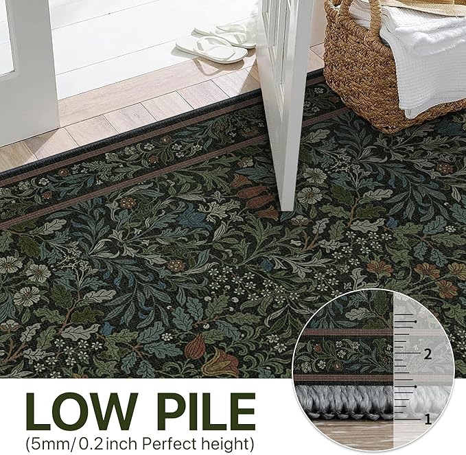 Bavni Floral Dark Green Area Rugs 5x7, Vintage Boho Carpet Machine Washable - Image 6