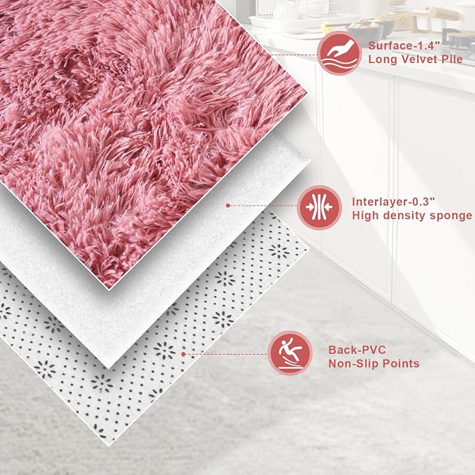Blush Fluffy Area Rugs for Living Room, Soft Shaggy Carpets for Living Room - Image 5