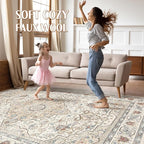 8x10 Area Rugs Living Room: Washable Boho Large Neutral Vintage Soft Rug Stain - Image 3