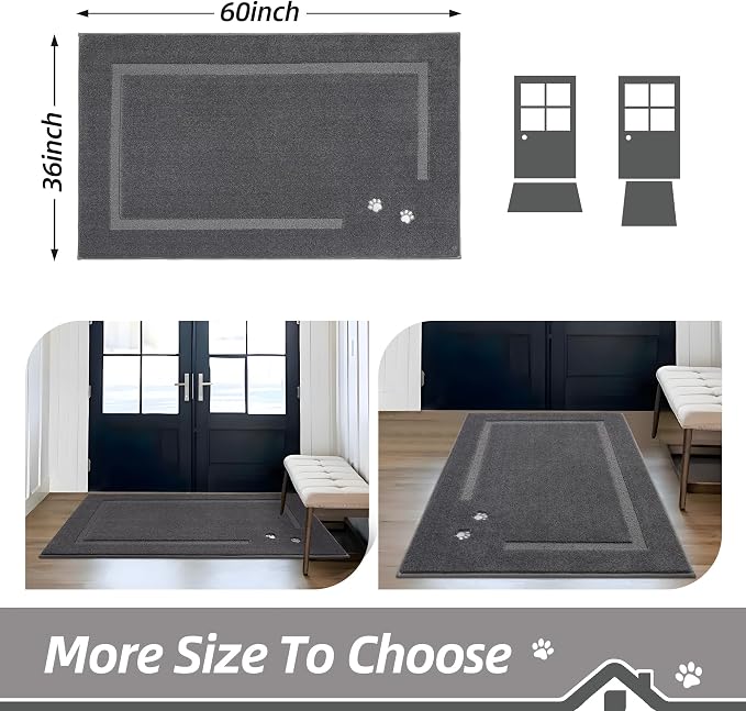 BEQHAUSE Dog Door Mat for Muddy Paws 36"x60" Dirt Trapper Absorbent Doormat Non - Image 2