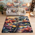 Dragonfly 5x7 Area Rug Colorful Flowers Living Room Rug | Watercolor Beetles - Image 4