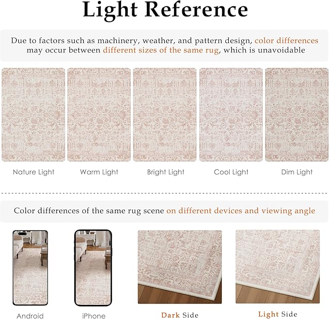 Pink Area Rug 9x12 Machine Washable Large Vintage Living Room Distressed Non - Image 2