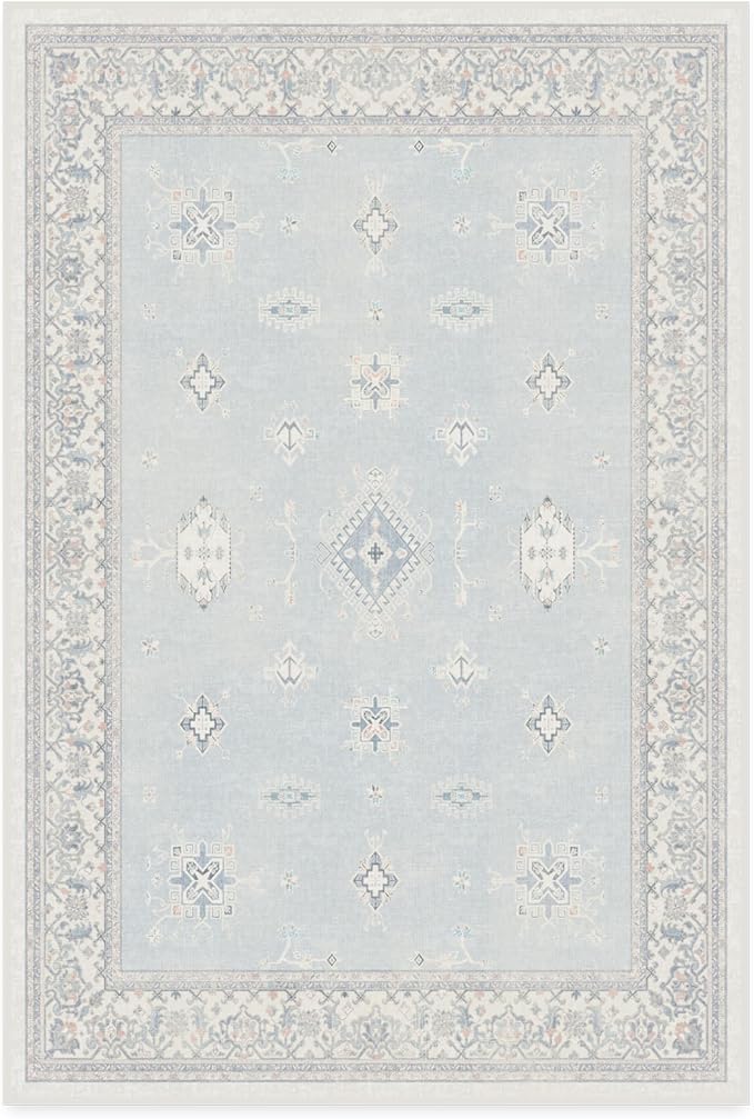 RUGGABLE Washable Vintage Area Rug – Verena Soft Blue 4x6, Stain-Resistant by RUGGABLE