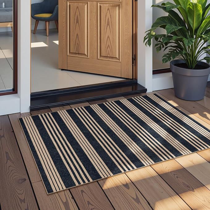 Lahome Striped Easy Jute Front Door Mat, 2x3 Washable Kitchen Rug Small Indoor - Image 2