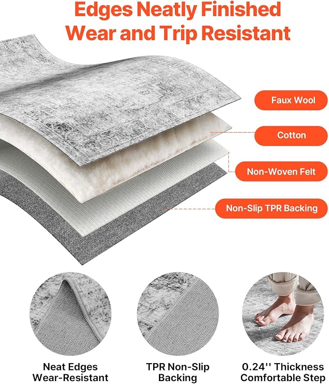 VEVOR 9 x 12 ft Area Rug Large Washable Boho Rug Non-Slip and Tear-Resistant - Image 6